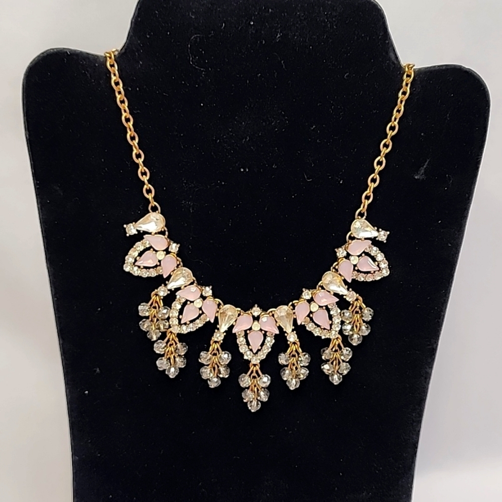 SHEIN Lilac Color and Clear Rhinestone Statement Dangle Necklace